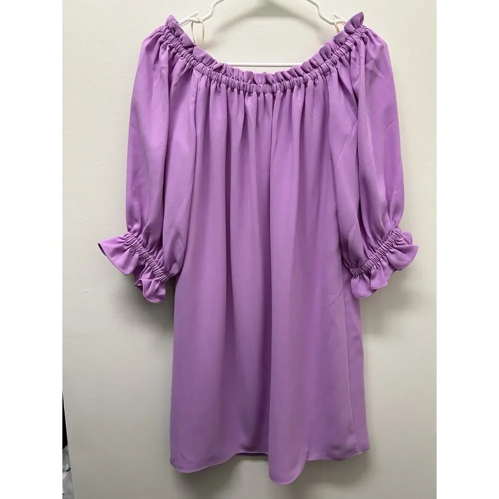 $248 Trina Turk Women's Purple Equinox Ruffled Off-Shoulder Dress Size Small